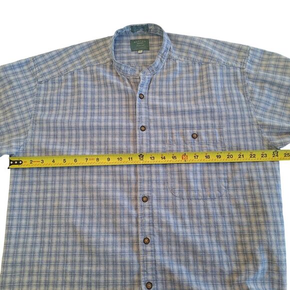 Baxter Brand Natural Clothing Shirt Linen Cotton Blend Blue Plaid L Band Collar - Picture 10 of 15